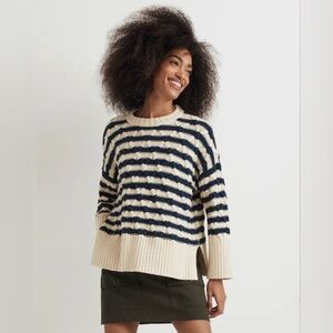 Madewell Cable-Knit Oversized Sweater in Stripe S Small